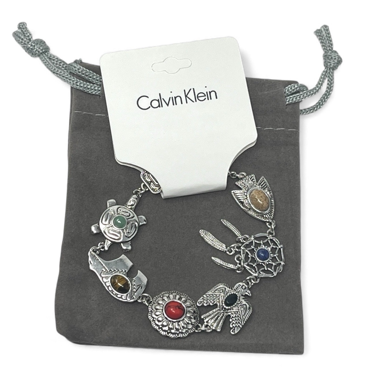 Calvin Klein Silver Tone Charm Bracelet Dreamcatcher Eagle Turtle Boho Nwt